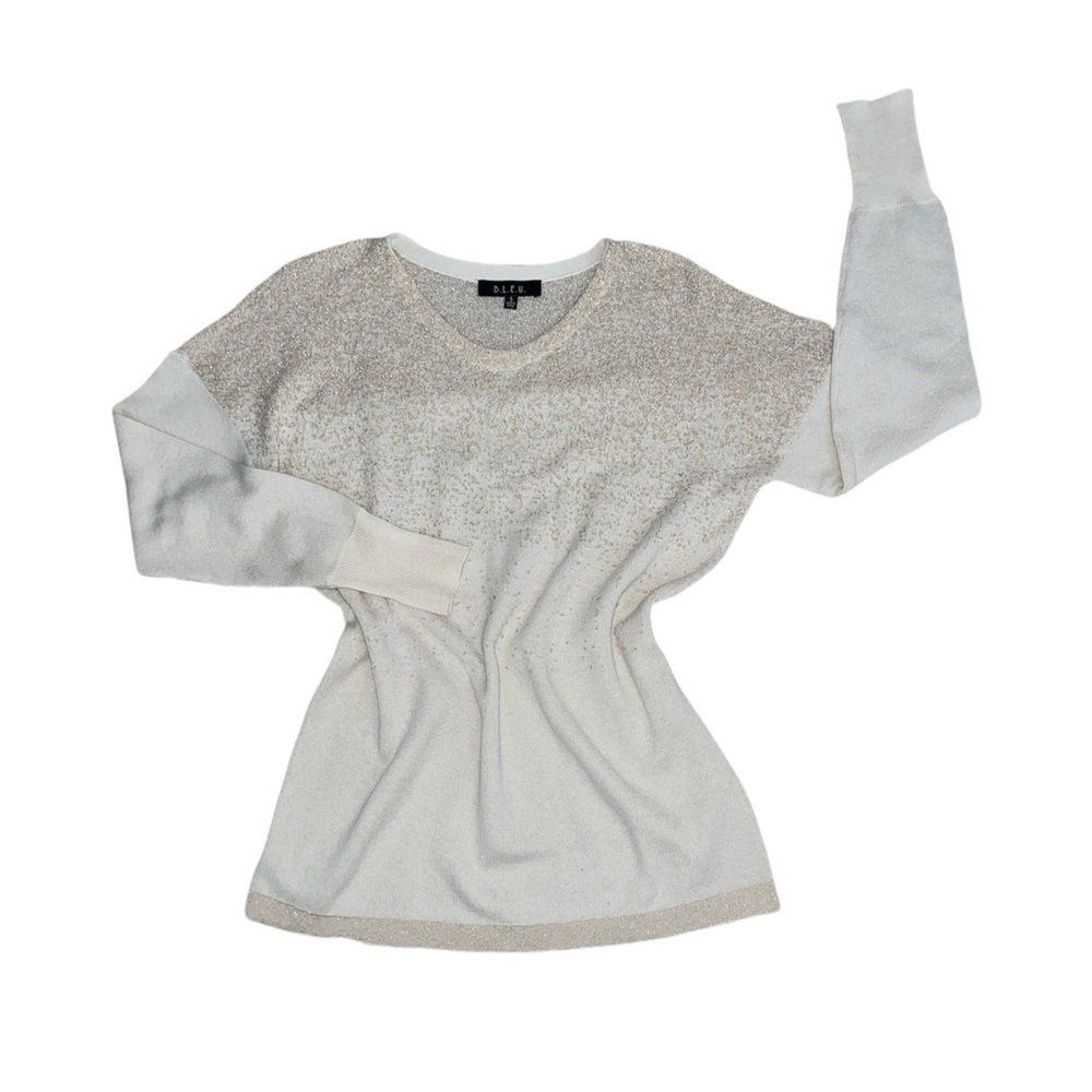 B.L.E.U. Pullover Sweater Womens size S Cream Gold Ombre Metallic Fabric